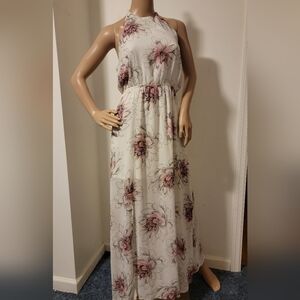 Promesa Chaffon Elegant floral halter maxi dress Small
